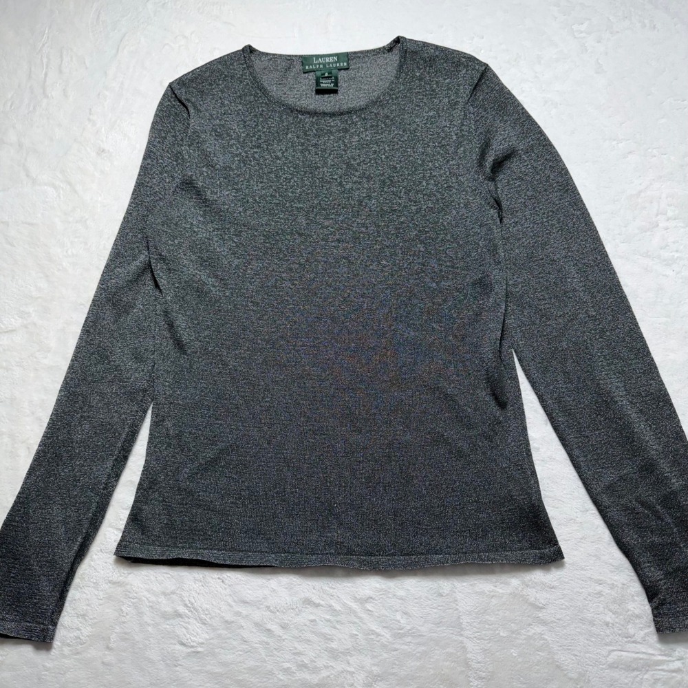 Lauren Ralph Lauren Women's Silver Gray Metallic Long Sleeve Size S Made‎ in USA